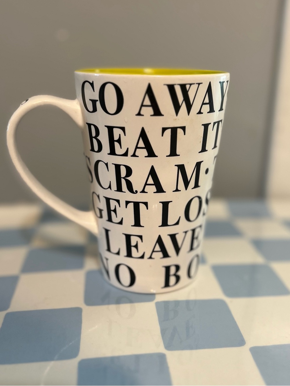White Ceramic Mug - Go Away / Skedaddle / Buzz off / scram